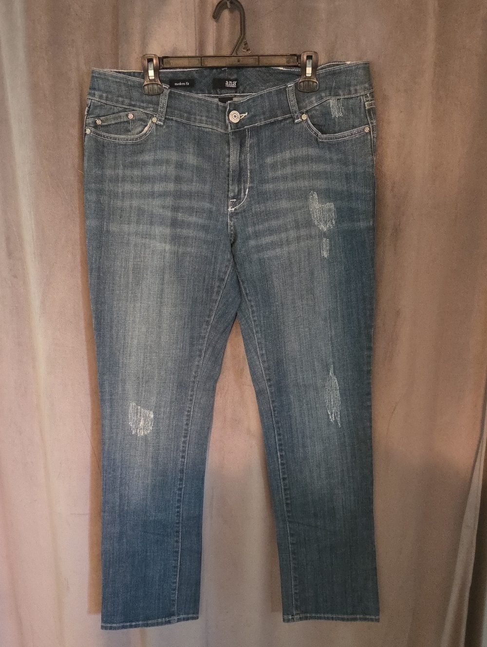 a.n.a Women's Size 16 Straight Leg Distressed Denim Jeans - Blue